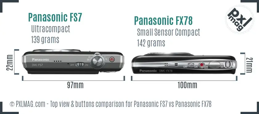 Panasonic FS7 vs Panasonic FX78 top view buttons comparison