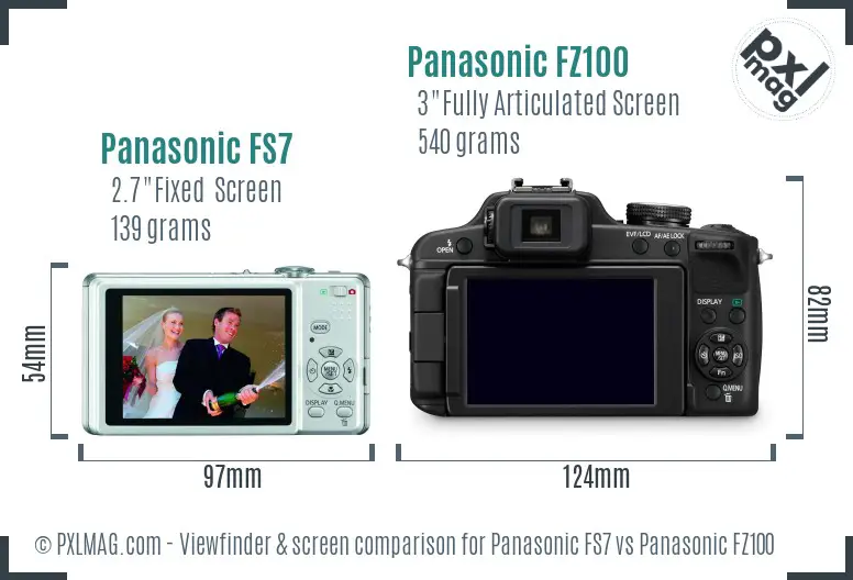 Panasonic FS7 vs Panasonic FZ100 Screen and Viewfinder comparison