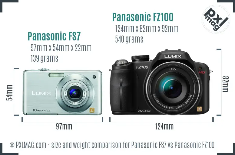 Panasonic FS7 vs Panasonic FZ100 size comparison