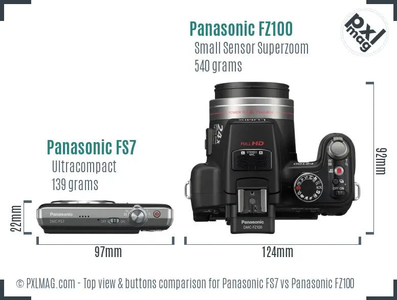 Panasonic FS7 vs Panasonic FZ100 top view buttons comparison