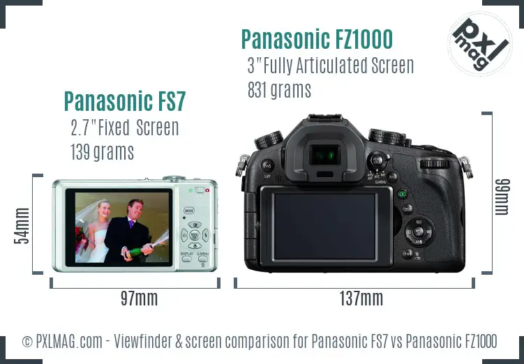 Panasonic FS7 vs Panasonic FZ1000 Screen and Viewfinder comparison