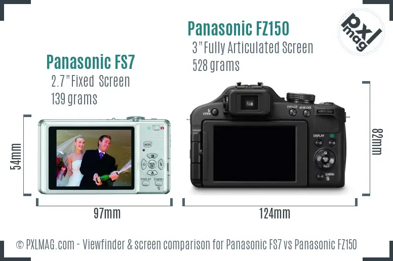 Panasonic FS7 vs Panasonic FZ150 Screen and Viewfinder comparison