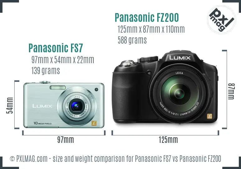 Panasonic FS7 vs Panasonic FZ200 size comparison