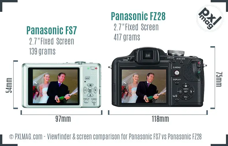 Panasonic FS7 vs Panasonic FZ28 Screen and Viewfinder comparison