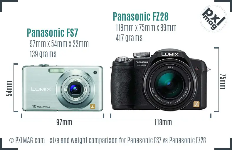 Panasonic FS7 vs Panasonic FZ28 size comparison