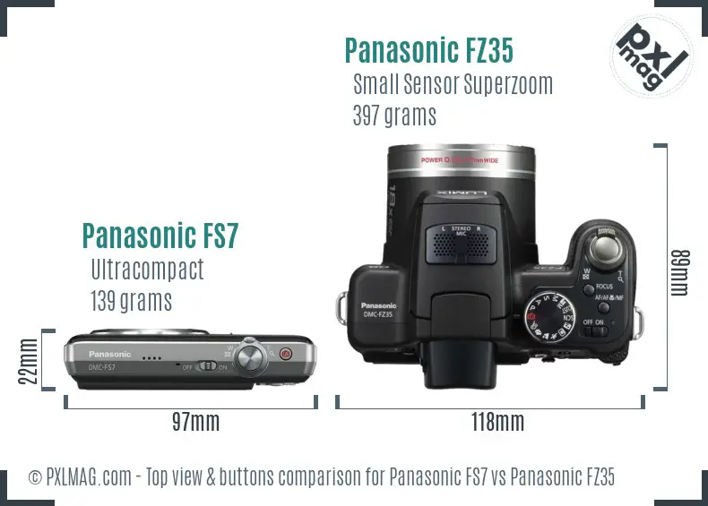 Panasonic FS7 vs Panasonic FZ35 top view buttons comparison