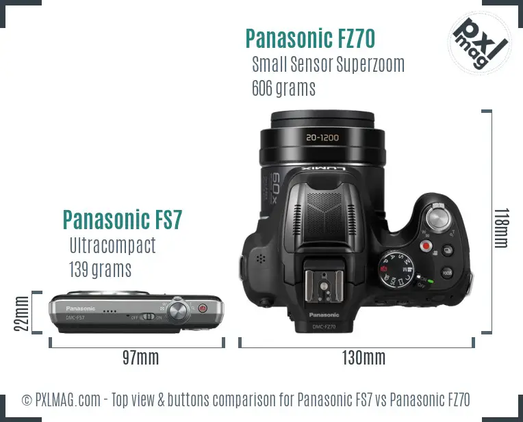 Panasonic FS7 vs Panasonic FZ70 top view buttons comparison