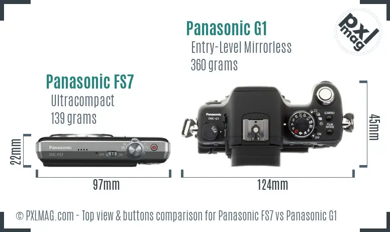 Panasonic FS7 vs Panasonic G1 top view buttons comparison