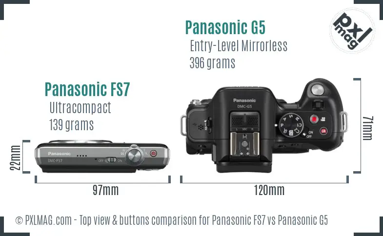 Panasonic FS7 vs Panasonic G5 top view buttons comparison