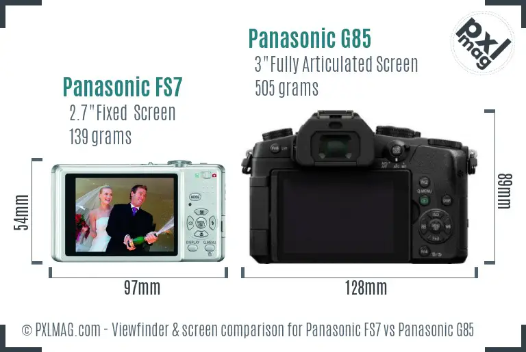 Panasonic FS7 vs Panasonic G85 Screen and Viewfinder comparison
