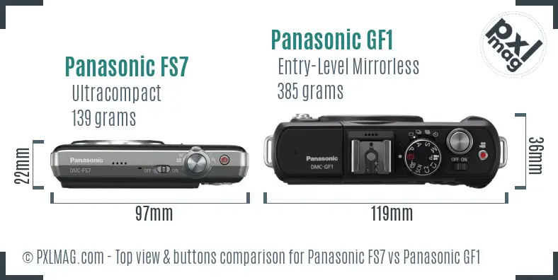 Panasonic FS7 vs Panasonic GF1 top view buttons comparison