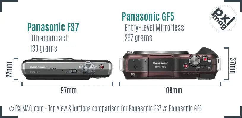 Panasonic FS7 vs Panasonic GF5 top view buttons comparison