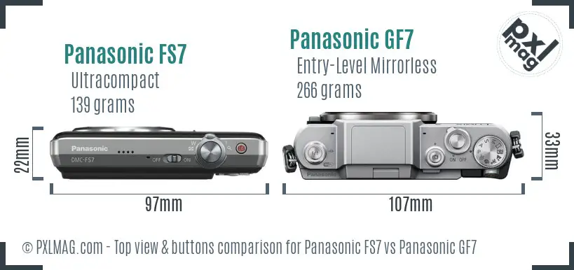 Panasonic FS7 vs Panasonic GF7 top view buttons comparison