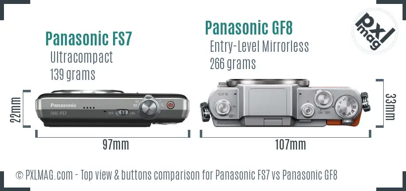 Panasonic FS7 vs Panasonic GF8 top view buttons comparison