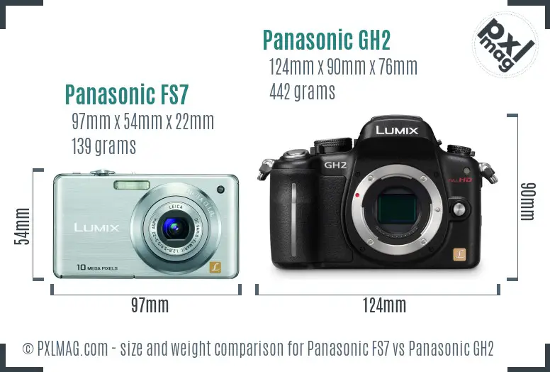 Panasonic FS7 vs Panasonic GH2 size comparison
