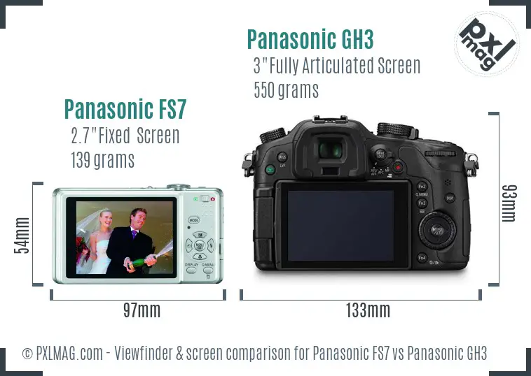 Panasonic FS7 vs Panasonic GH3 Screen and Viewfinder comparison