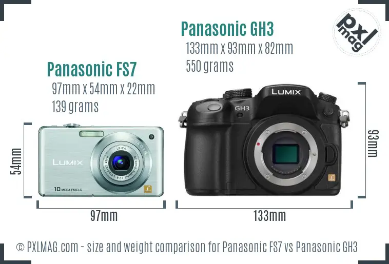 Panasonic FS7 vs Panasonic GH3 size comparison