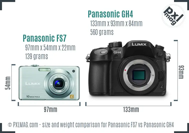Panasonic FS7 vs Panasonic GH4 size comparison