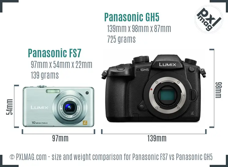 Panasonic FS7 vs Panasonic GH5 size comparison