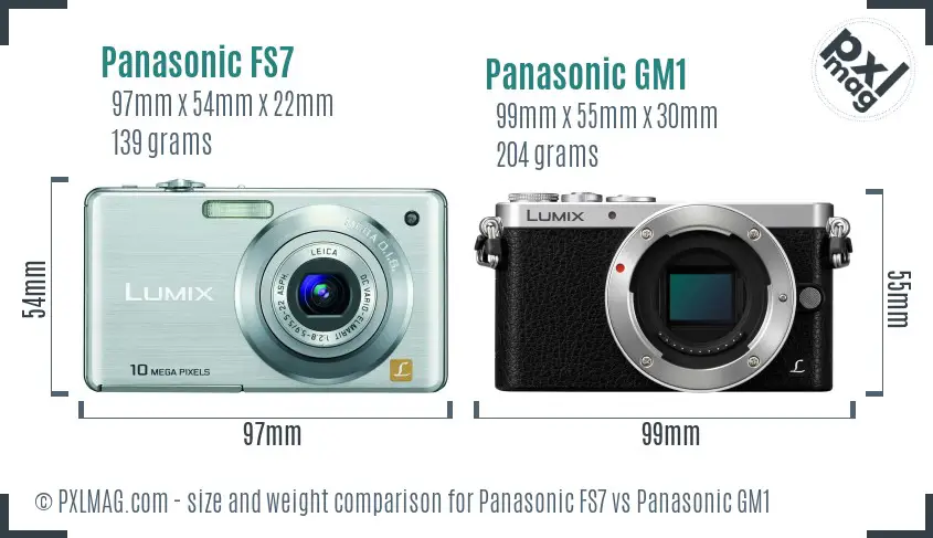 Panasonic FS7 vs Panasonic GM1 size comparison
