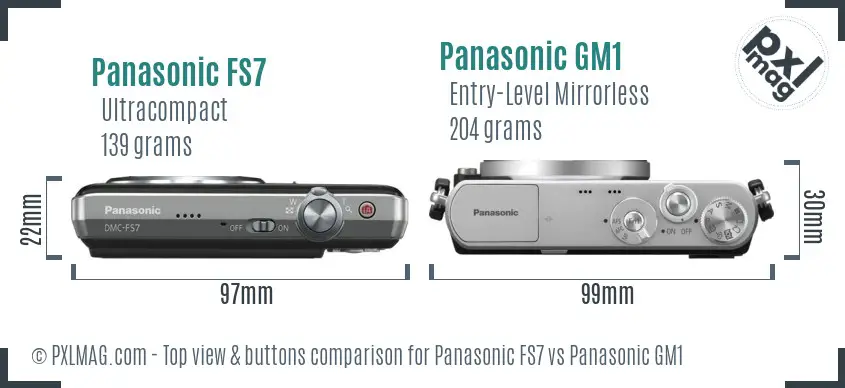 Panasonic FS7 vs Panasonic GM1 top view buttons comparison