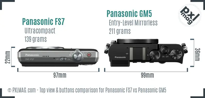 Panasonic FS7 vs Panasonic GM5 top view buttons comparison