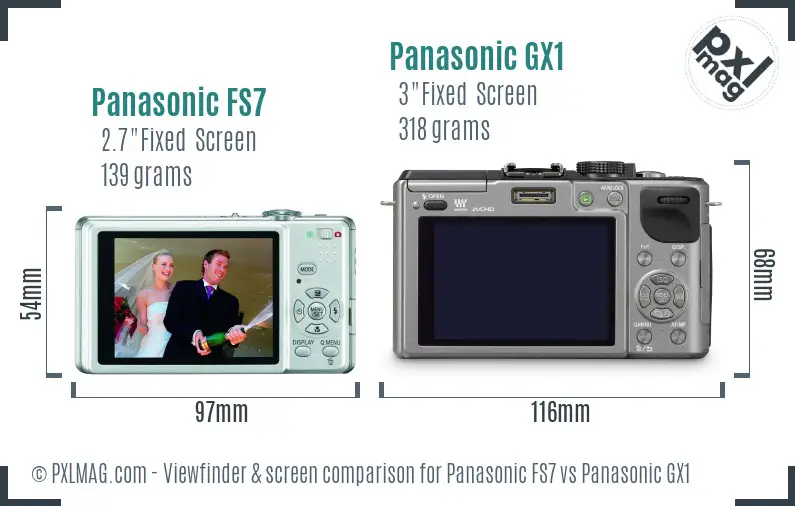 Panasonic FS7 vs Panasonic GX1 Screen and Viewfinder comparison