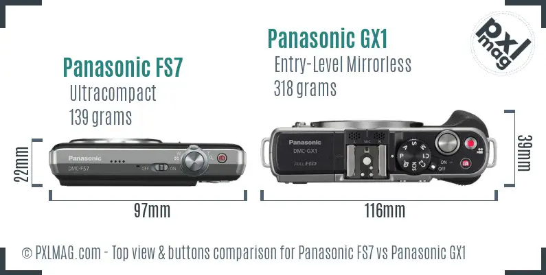 Panasonic FS7 vs Panasonic GX1 top view buttons comparison