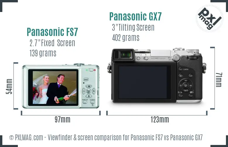 Panasonic FS7 vs Panasonic GX7 Screen and Viewfinder comparison