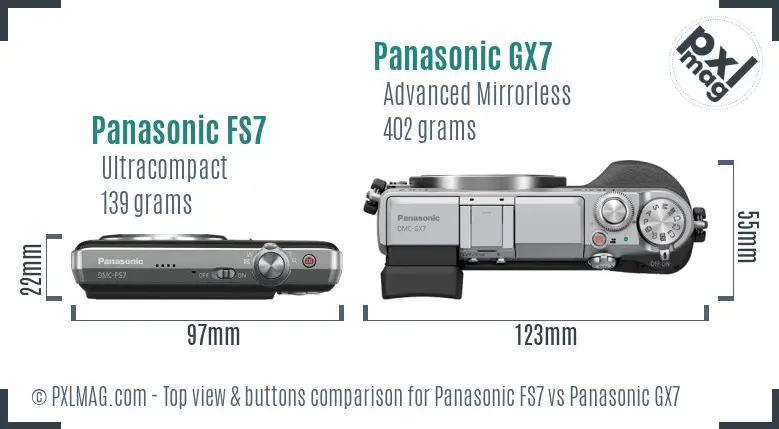 Panasonic FS7 vs Panasonic GX7 top view buttons comparison