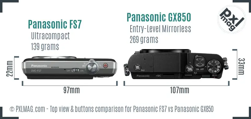 Panasonic FS7 vs Panasonic GX850 top view buttons comparison