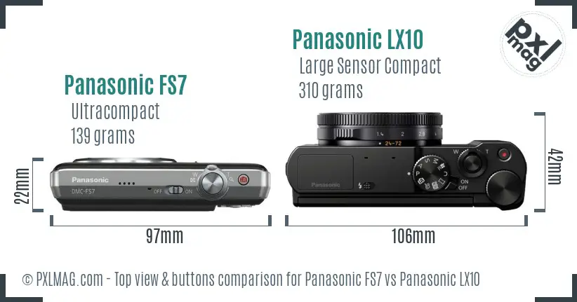 Panasonic FS7 vs Panasonic LX10 top view buttons comparison