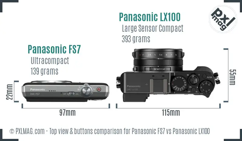 Panasonic FS7 vs Panasonic LX100 top view buttons comparison