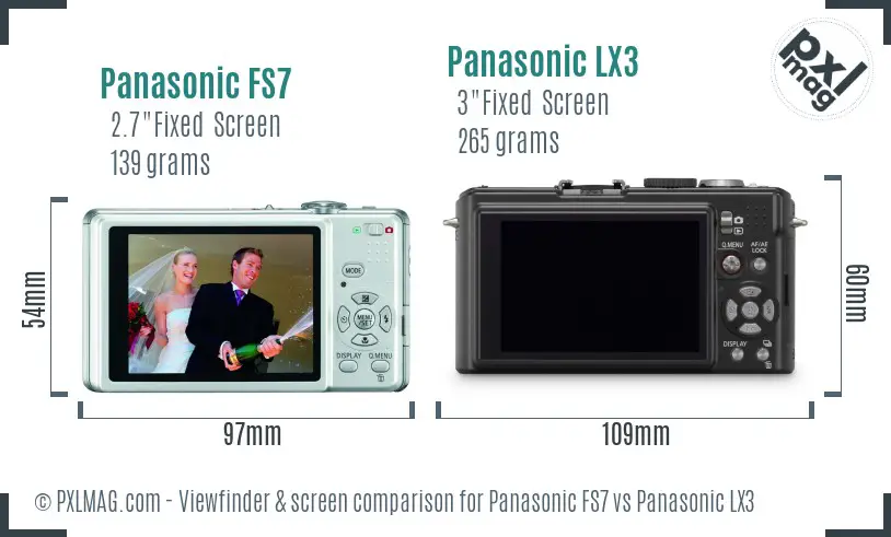 Panasonic FS7 vs Panasonic LX3 Screen and Viewfinder comparison