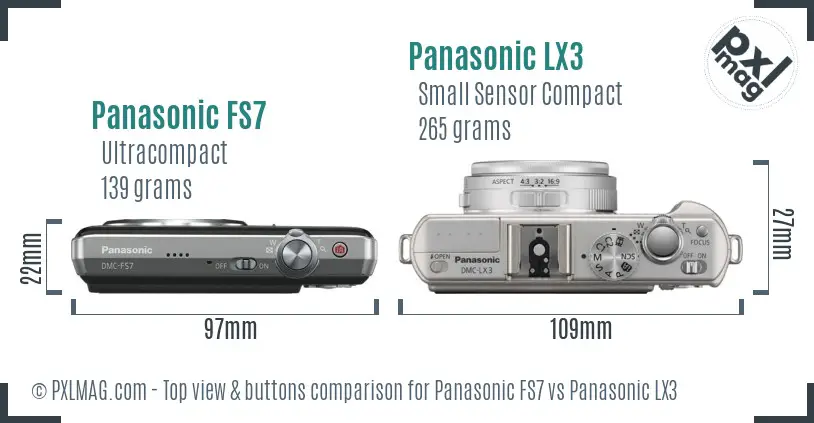 Panasonic FS7 vs Panasonic LX3 top view buttons comparison
