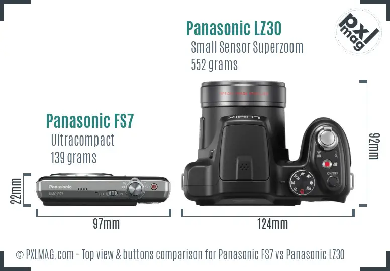 Panasonic FS7 vs Panasonic LZ30 top view buttons comparison