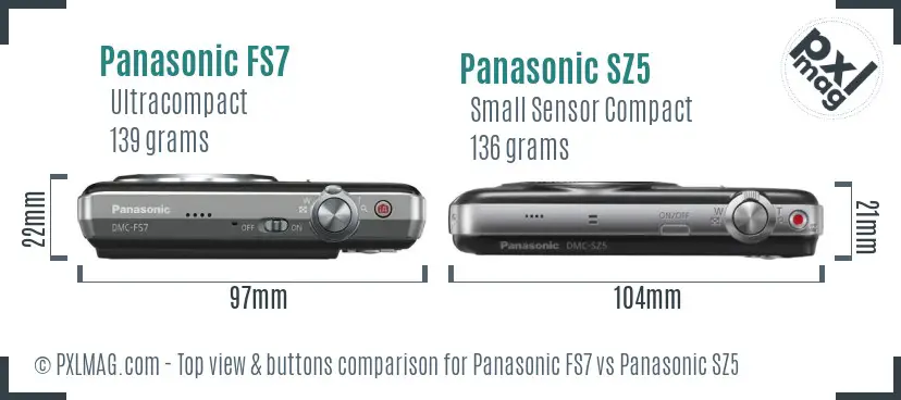 Panasonic FS7 vs Panasonic SZ5 top view buttons comparison
