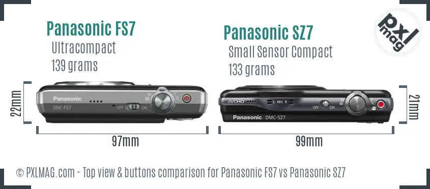 Panasonic FS7 vs Panasonic SZ7 top view buttons comparison