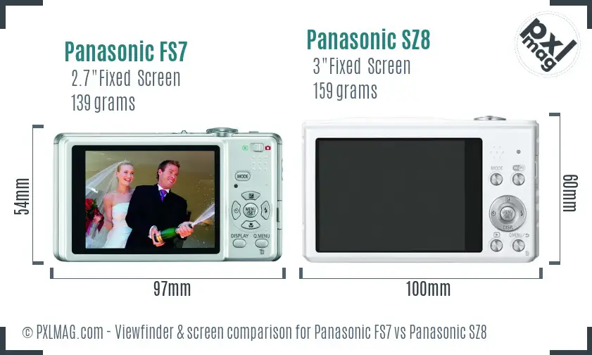 Panasonic FS7 vs Panasonic SZ8 Screen and Viewfinder comparison