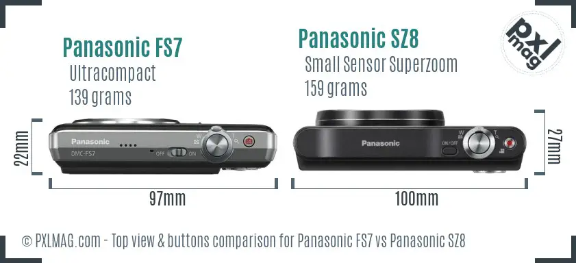 Panasonic FS7 vs Panasonic SZ8 top view buttons comparison