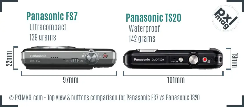 Panasonic FS7 vs Panasonic TS20 top view buttons comparison