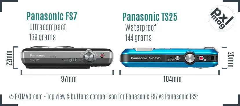 Panasonic FS7 vs Panasonic TS25 top view buttons comparison
