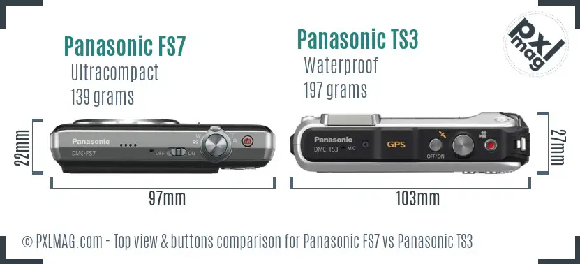 Panasonic FS7 vs Panasonic TS3 top view buttons comparison