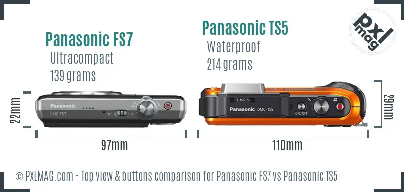 Panasonic FS7 vs Panasonic TS5 top view buttons comparison
