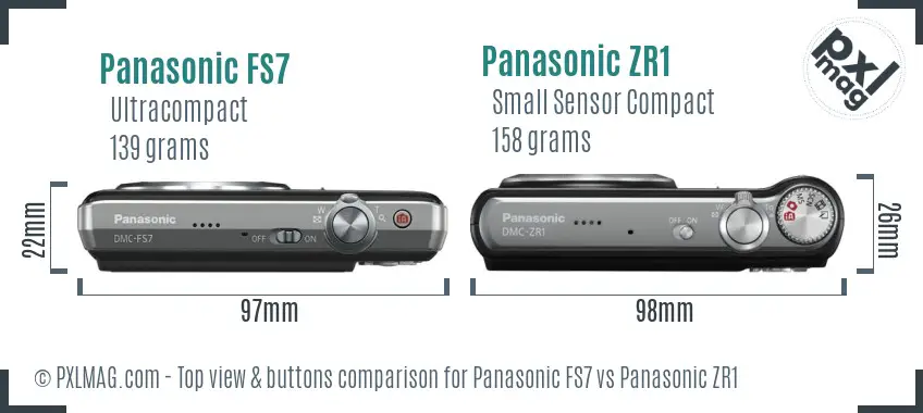 Panasonic FS7 vs Panasonic ZR1 top view buttons comparison