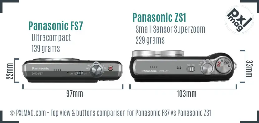Panasonic FS7 vs Panasonic ZS1 top view buttons comparison