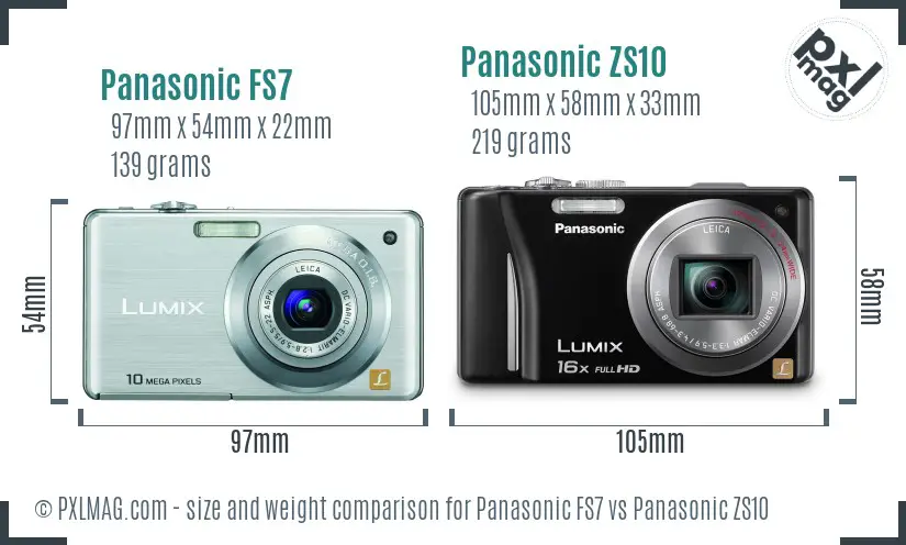 Panasonic FS7 vs Panasonic ZS10 size comparison