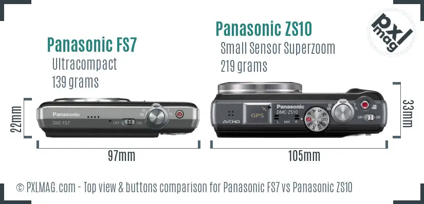 Panasonic FS7 vs Panasonic ZS10 top view buttons comparison