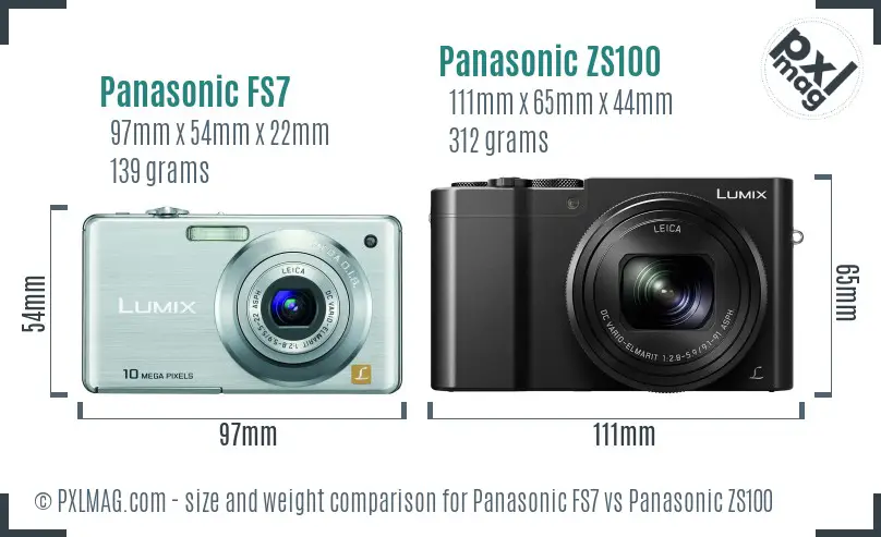 Panasonic FS7 vs Panasonic ZS100 size comparison