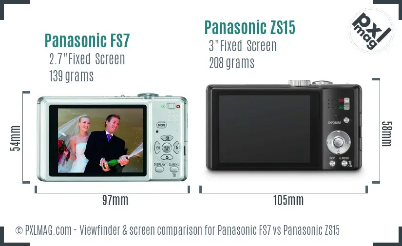 Panasonic FS7 vs Panasonic ZS15 Screen and Viewfinder comparison